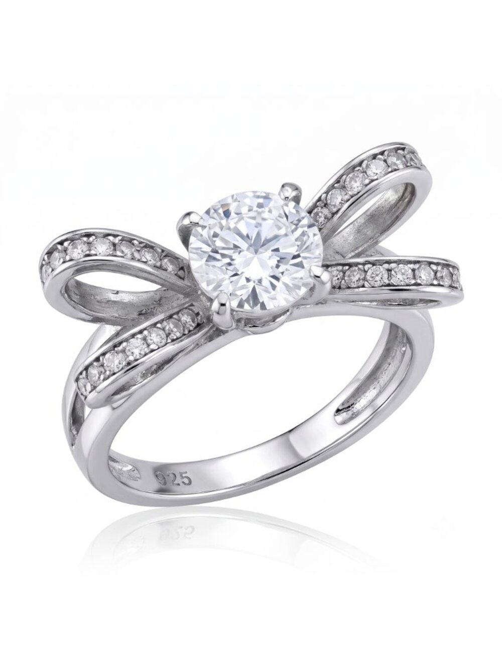 Bow ring with round center gemstone, 925 Sterling Silver Charmed Aroma